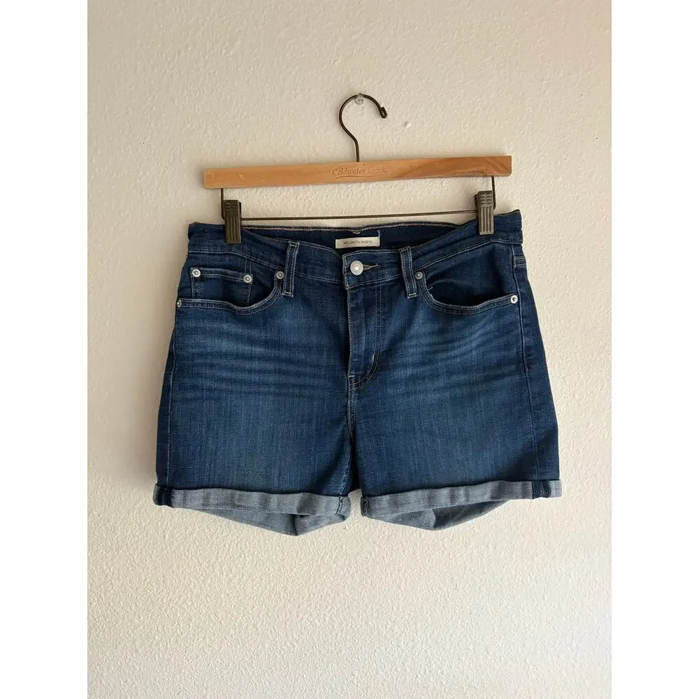 Levi's Mid Length denim jean Shorts Dark Wash western casual summer boho beach